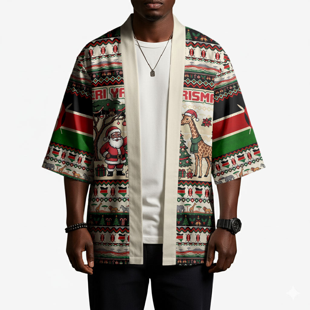 Kenya Christmas Santa Wildlife Kimono Heri Ya Krismasi - Elephant Giraffe - Ugly Pixel Art
