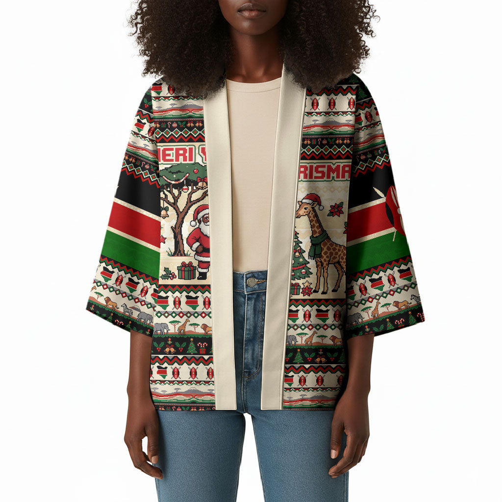 Kenya Christmas Santa Wildlife Kimono Heri Ya Krismasi - Elephant Giraffe - Ugly Pixel Art