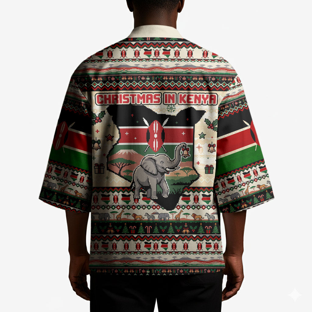 Kenya Christmas Santa Wildlife Kimono Heri Ya Krismasi - Elephant Giraffe - Ugly Pixel Art