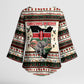 Kenya Christmas Santa Wildlife Kimono Sleeve Blouse Heri Ya Krismasi - Elephant Giraffe - Ugly Pixel Art