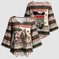 Kenya Christmas Santa Wildlife Kimono Sleeve Blouse Heri Ya Krismasi - Elephant Giraffe - Ugly Pixel Art