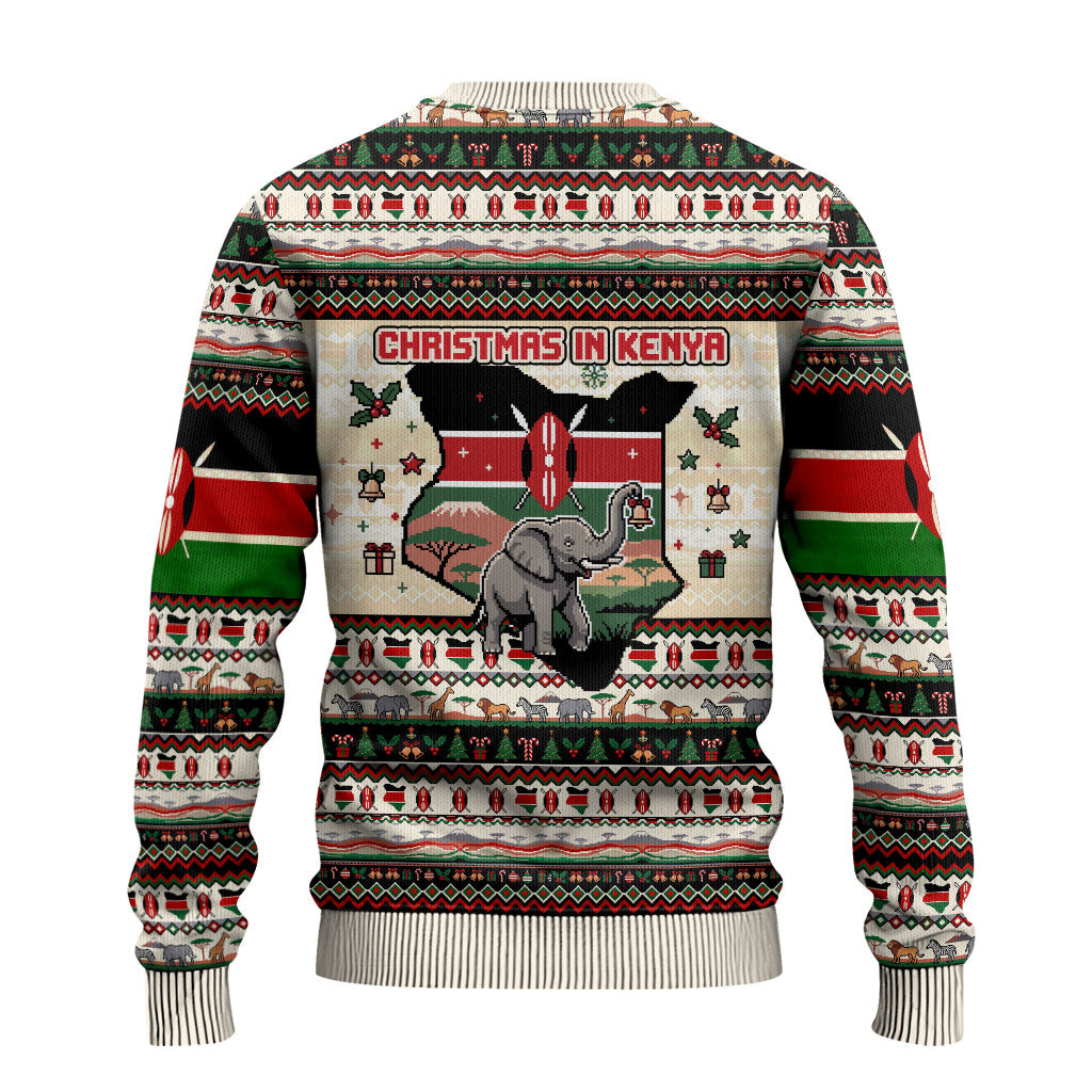 Kenya Christmas Santa Wildlife Ugly Christmas Sweater Heri Ya Krismasi - Elephant Giraffe - Ugly Pixel Art