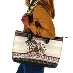 Kenya Christmas Santa Wildlife Leather Tote Bag Heri Ya Krismasi - Elephant Giraffe - Ugly Pixel Art