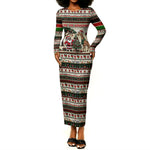 Kenya Christmas Santa Wildlife Long Sleeve Bodycon Dress Heri Ya Krismasi - Elephant Giraffe - Ugly Pixel Art