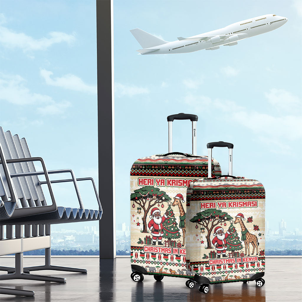 Kenya Christmas Santa Wildlife Luggage Cover Heri Ya Krismasi - Elephant Giraffe - Ugly Pixel Art