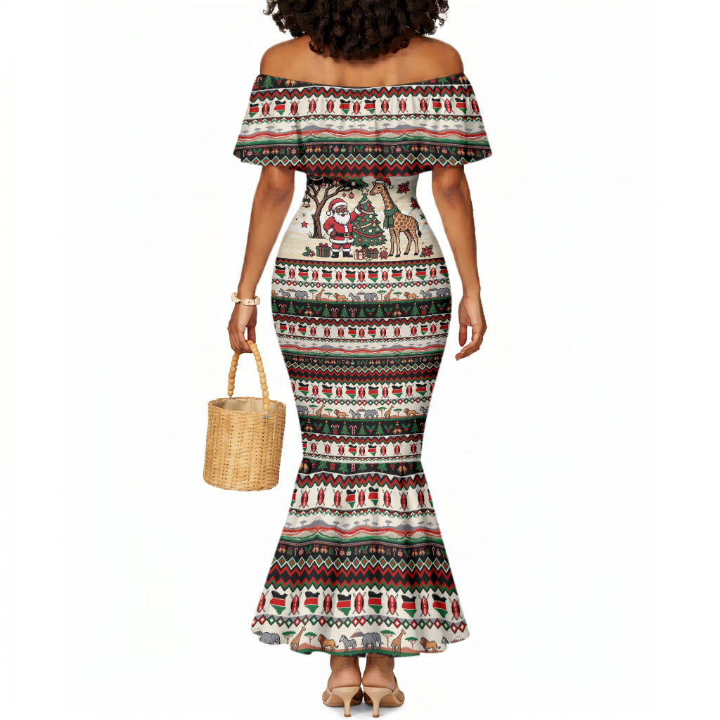 Kenya Christmas Santa Wildlife Mermaid Dress Heri Ya Krismasi - Elephant Giraffe - Ugly Pixel Art