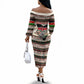 Kenya Christmas Santa Wildlife Off The Shoulder Long Sleeve Dress Heri Ya Krismasi - Elephant Giraffe - Ugly Pixel Art