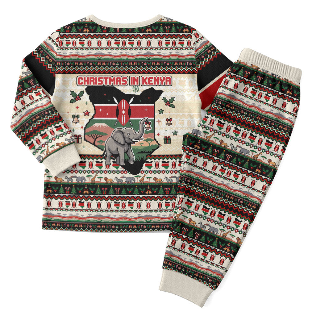 Kenya Christmas Santa Wildlife Christmas Pajama Set Heri Ya Krismasi - Elephant Giraffe - Ugly Pixel Art