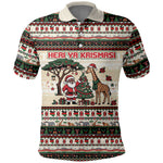 Kenya Christmas Santa Wildlife Polo Shirt Heri Ya Krismasi - Elephant Giraffe - Ugly Pixel Art