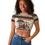 Kenya Christmas Santa Wildlife Raglan Cropped T shirt Heri Ya Krismasi - Elephant Giraffe - Ugly Pixel Art