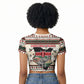 Kenya Christmas Santa Wildlife Raglan Cropped T shirt Heri Ya Krismasi - Elephant Giraffe - Ugly Pixel Art