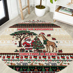 Kenya Christmas Santa Wildlife Round Carpet Heri Ya Krismasi - Elephant Giraffe - Ugly Pixel Art