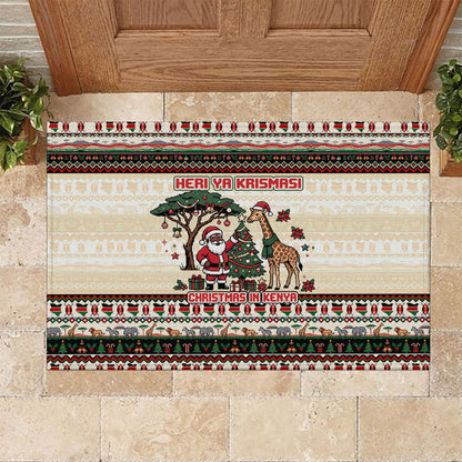 Kenya Christmas Santa Wildlife Rubber Doormat Heri Ya Krismasi - Elephant Giraffe - Ugly Pixel Art