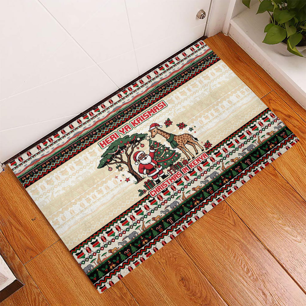Kenya Christmas Santa Wildlife Rubber Doormat Heri Ya Krismasi - Elephant Giraffe - Ugly Pixel Art