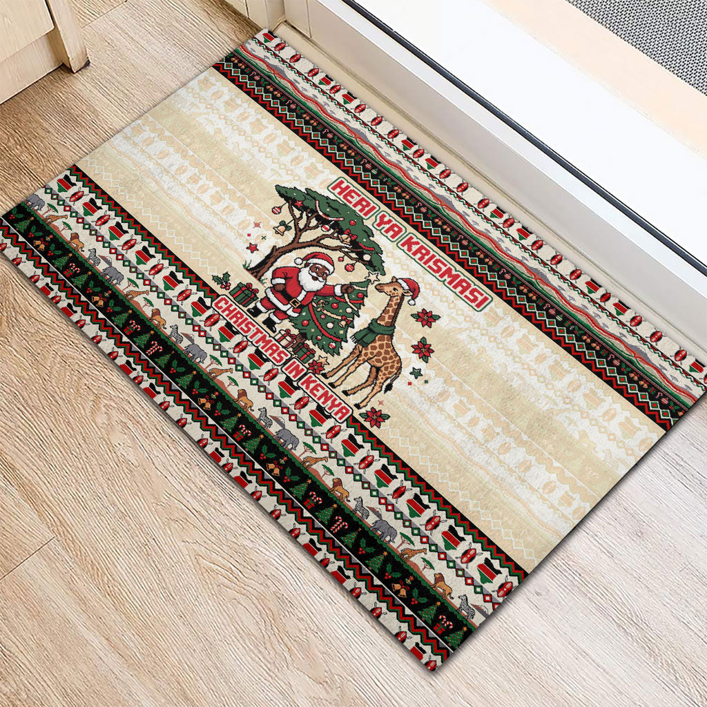 Kenya Christmas Santa Wildlife Rubber Doormat Heri Ya Krismasi - Elephant Giraffe - Ugly Pixel Art