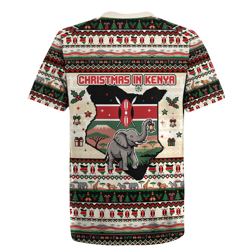 Kenya Christmas Santa Wildlife Rugby Jersey Heri Ya Krismasi - Elephant Giraffe - Ugly Pixel Art
