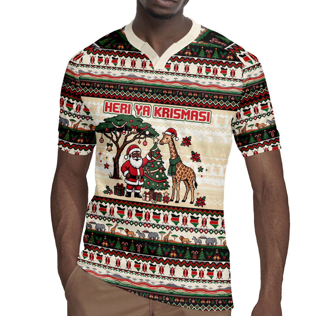 Kenya Christmas Santa Wildlife Rugby Jersey Heri Ya Krismasi - Elephant Giraffe - Ugly Pixel Art