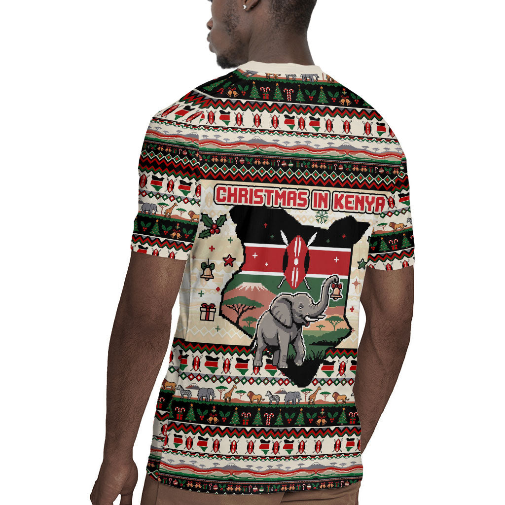Kenya Christmas Santa Wildlife Rugby Jersey Heri Ya Krismasi - Elephant Giraffe - Ugly Pixel Art
