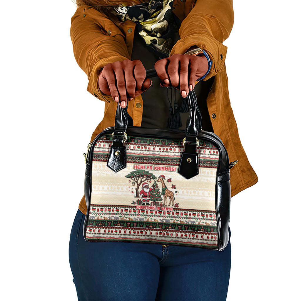 Kenya Christmas Santa Wildlife Shoulder Handbag Heri Ya Krismasi - Elephant Giraffe - Ugly Pixel Art