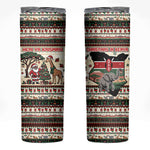 Kenya Christmas Santa Wildlife Skinny Tumbler Heri Ya Krismasi - Elephant Giraffe - Ugly Pixel Art