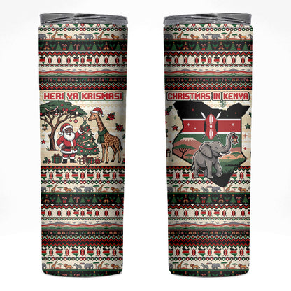 Kenya Christmas Santa Wildlife Skinny Tumbler Heri Ya Krismasi - Elephant Giraffe - Ugly Pixel Art