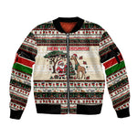 Kenya Christmas Santa Wildlife Sleeve Zip Bomber Jacket Heri Ya Krismasi - Elephant Giraffe - Ugly Pixel Art