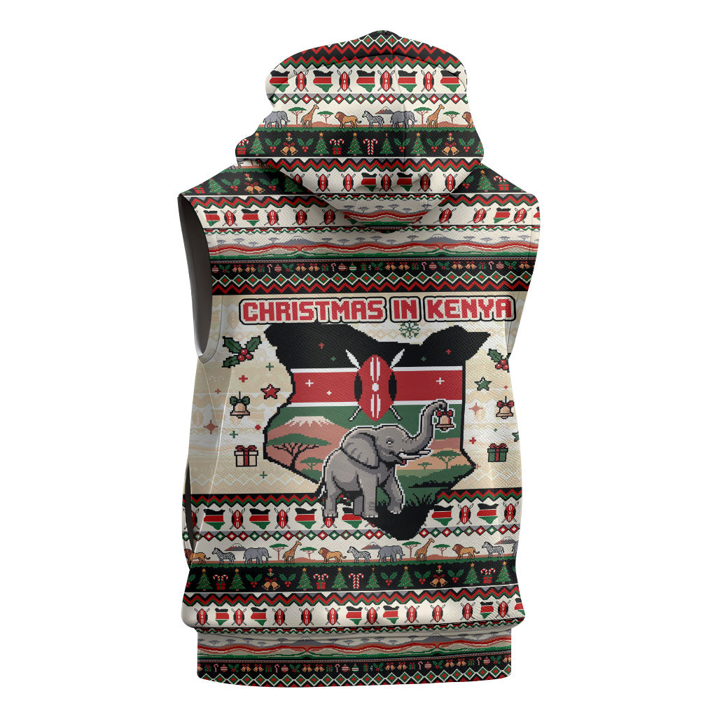 Kenya Christmas Santa Wildlife Sleeveless Hoodie Heri Ya Krismasi - Elephant Giraffe - Ugly Pixel Art
