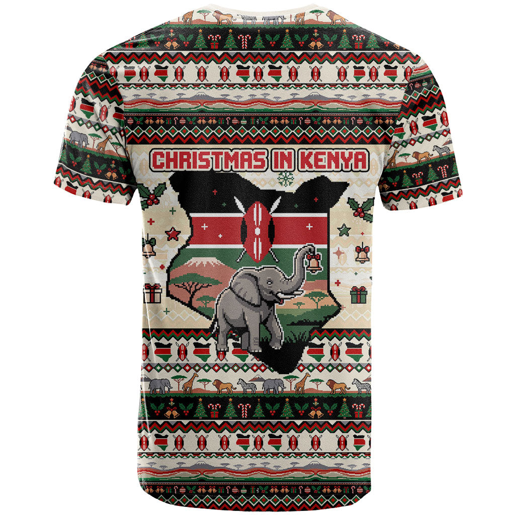 Kenya Christmas Santa Wildlife T shirt Heri Ya Krismasi - Elephant Giraffe - Ugly Pixel Art