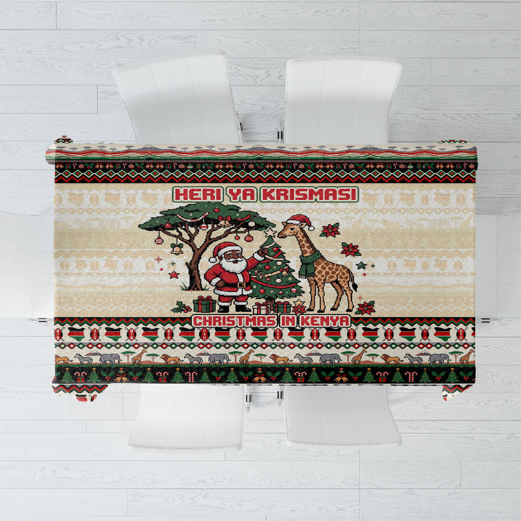 Kenya Christmas Santa Wildlife Tablecloth Heri Ya Krismasi - Elephant Giraffe - Ugly Pixel Art