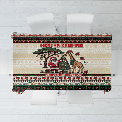 Kenya Christmas Santa Wildlife Tablecloth Heri Ya Krismasi - Elephant Giraffe - Ugly Pixel Art