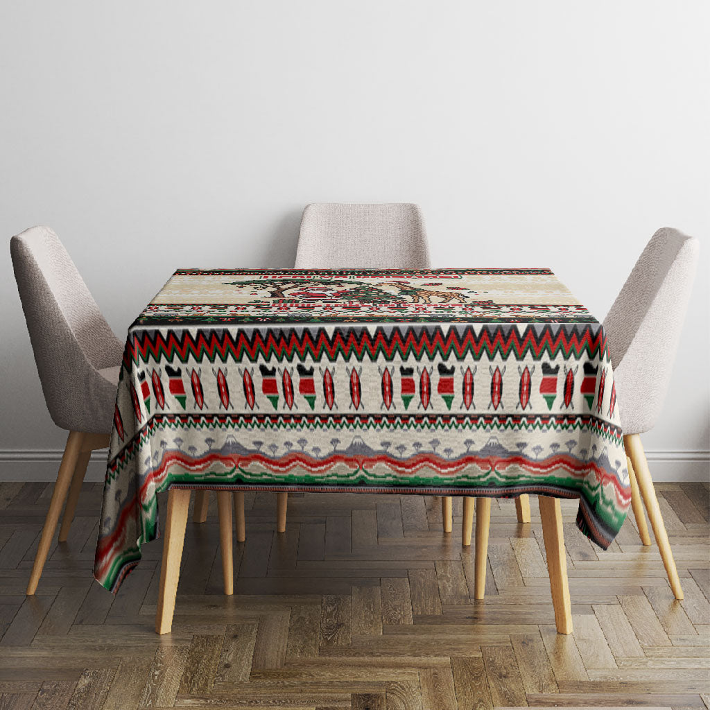 Kenya Christmas Santa Wildlife Tablecloth Heri Ya Krismasi - Elephant Giraffe - Ugly Pixel Art