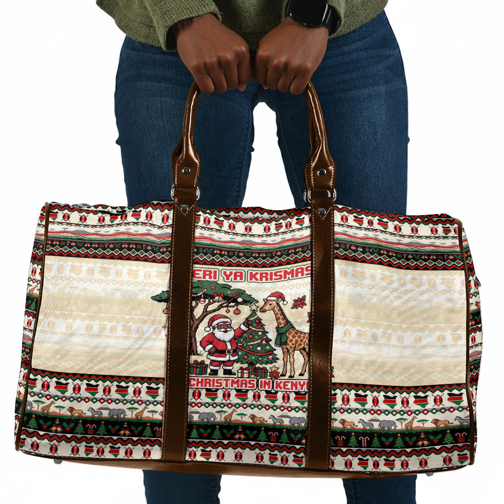 Kenya Christmas Santa Wildlife Travel Bag Heri Ya Krismasi - Elephant Giraffe - Ugly Pixel Art