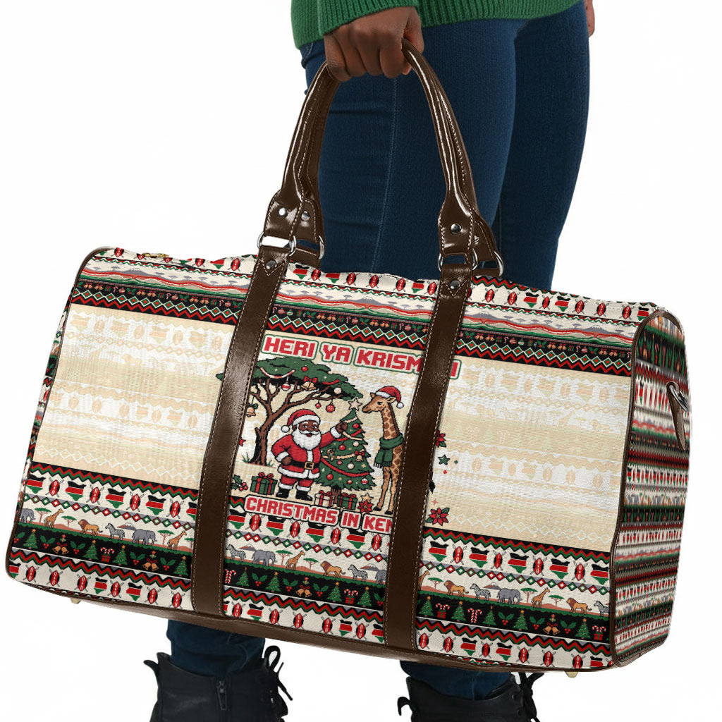 Kenya Christmas Santa Wildlife Travel Bag Heri Ya Krismasi - Elephant Giraffe - Ugly Pixel Art