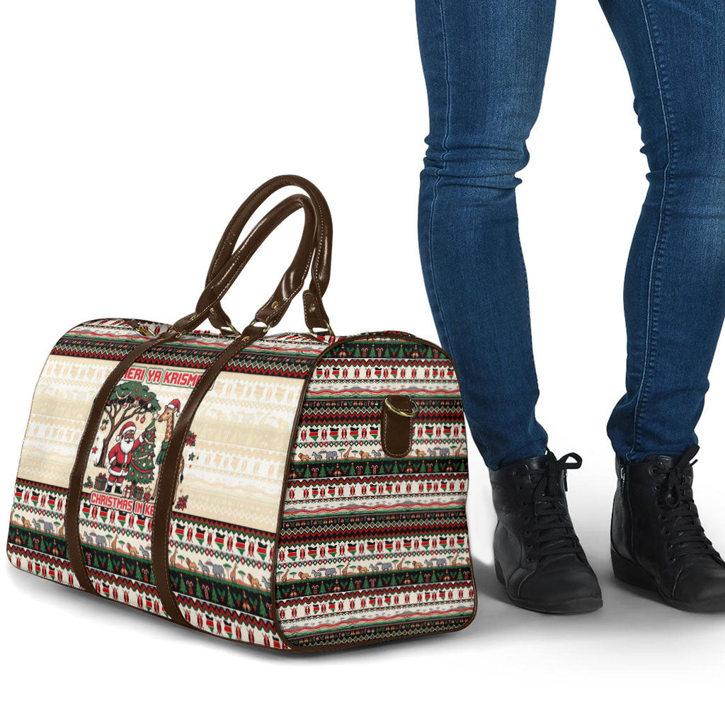 Kenya Christmas Santa Wildlife Travel Bag Heri Ya Krismasi - Elephant Giraffe - Ugly Pixel Art