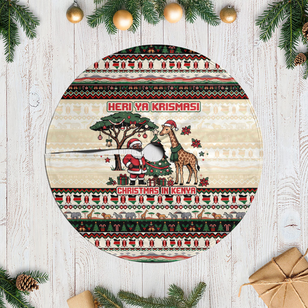 Kenya Christmas Santa Wildlife Tree Skirt Heri Ya Krismasi - Elephant Giraffe - Ugly Pixel Art