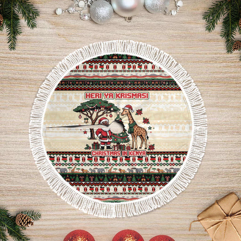 Kenya Christmas Santa Wildlife Tree Skirt Heri Ya Krismasi - Elephant Giraffe - Ugly Pixel Art