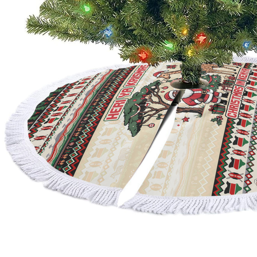 Kenya Christmas Santa Wildlife Tree Skirt Heri Ya Krismasi - Elephant Giraffe - Ugly Pixel Art