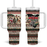 Kenya Christmas Santa Wildlife Tumbler With Handle Heri Ya Krismasi - Elephant Giraffe - Ugly Pixel Art
