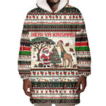 Kenya Christmas Santa Wildlife Wearable Blanket Hoodie Heri Ya Krismasi - Elephant Giraffe - Ugly Pixel Art