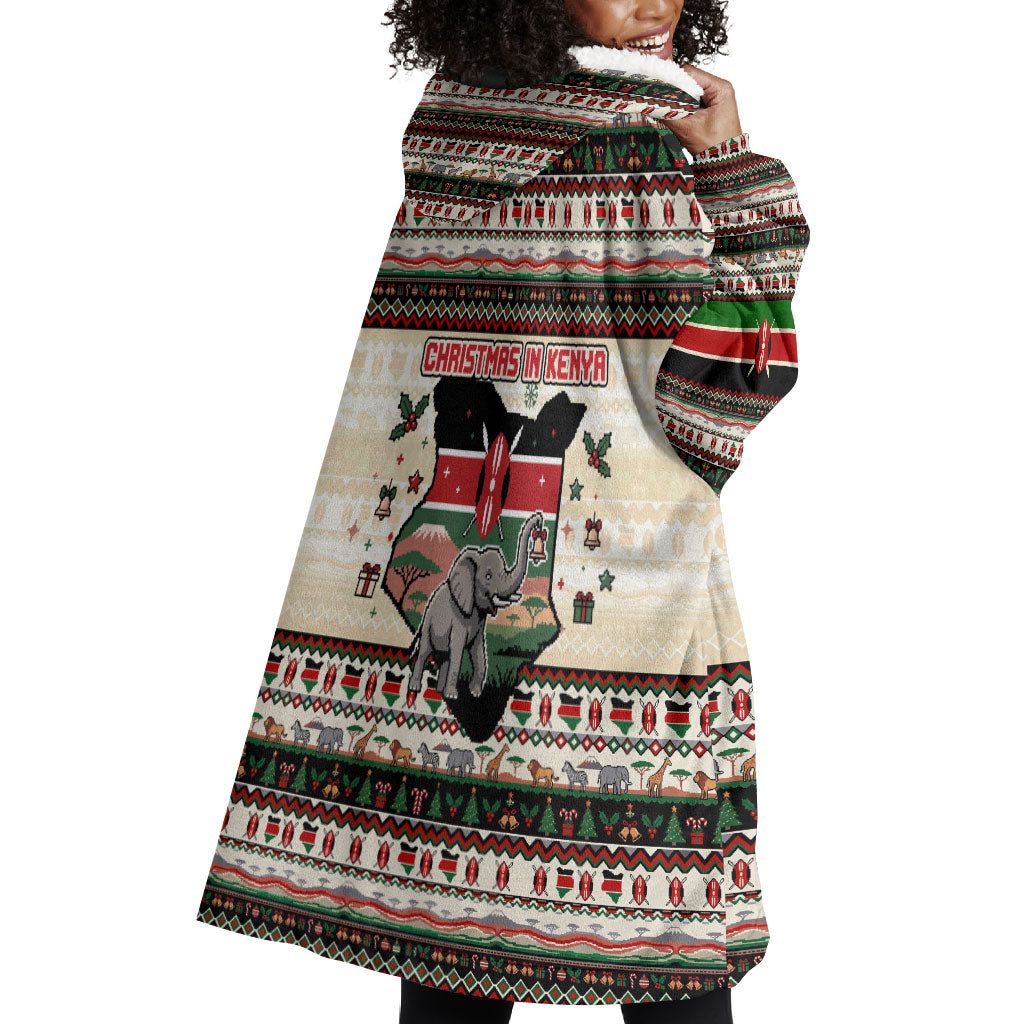 Kenya Christmas Santa Wildlife Wearable Blanket Hoodie Heri Ya Krismasi - Elephant Giraffe - Ugly Pixel Art
