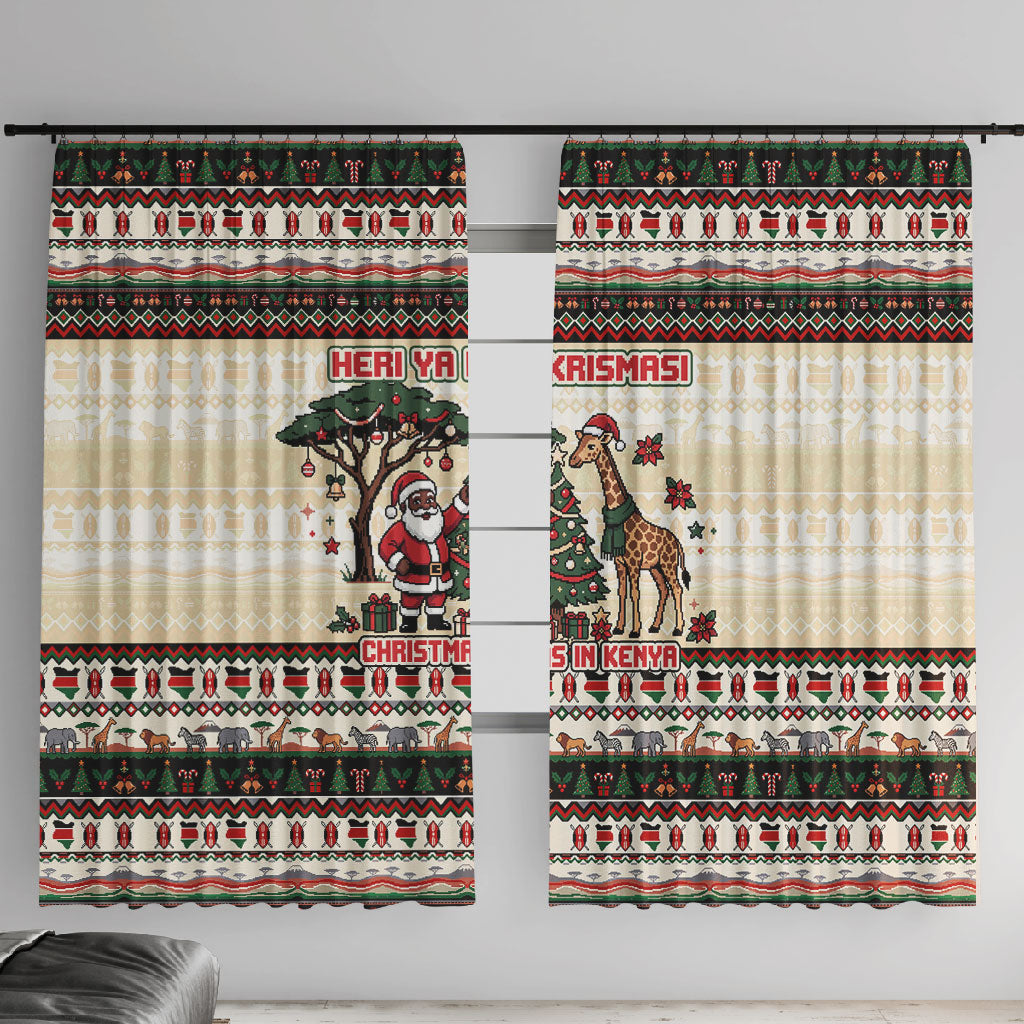 Kenya Christmas Santa Wildlife Window Curtain Heri Ya Krismasi - Elephant Giraffe - Ugly Pixel Art