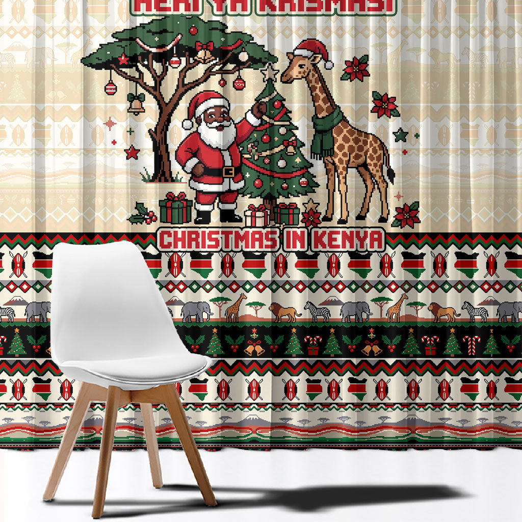 Kenya Christmas Santa Wildlife Window Curtain Heri Ya Krismasi - Elephant Giraffe - Ugly Pixel Art