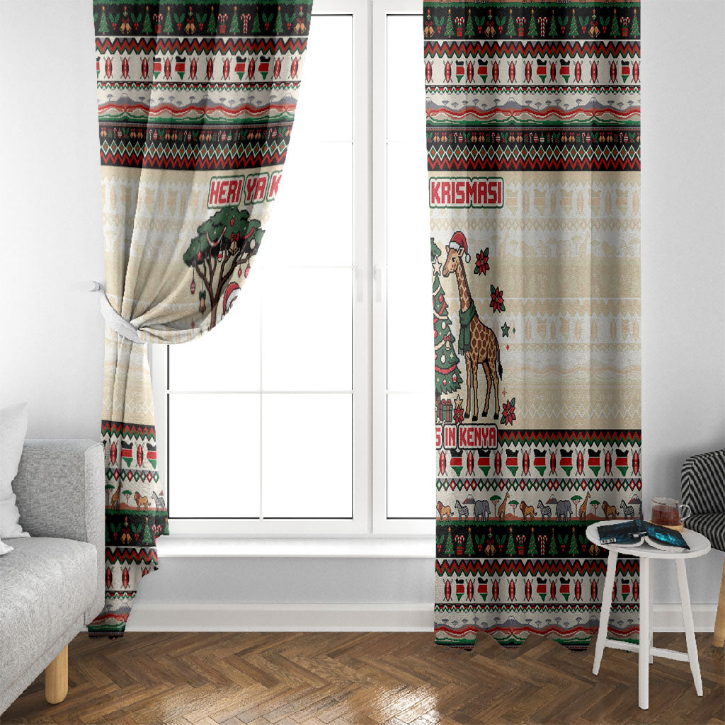Kenya Christmas Santa Wildlife Window Curtain Heri Ya Krismasi - Elephant Giraffe - Ugly Pixel Art
