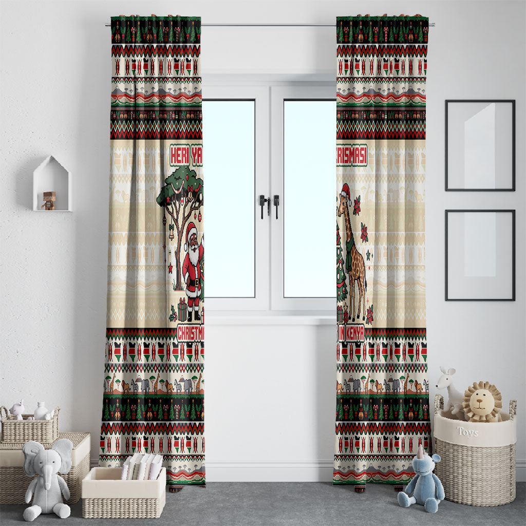 Kenya Christmas Santa Wildlife Window Curtain Heri Ya Krismasi - Elephant Giraffe - Ugly Pixel Art