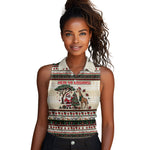 Kenya Christmas Santa Wildlife Women Sleeveless Polo Shirt Heri Ya Krismasi - Elephant Giraffe - Ugly Pixel Art