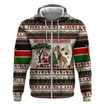 Kenya Christmas Santa Wildlife Zip Hoodie Heri Ya Krismasi - Elephant Giraffe - Ugly Pixel Art