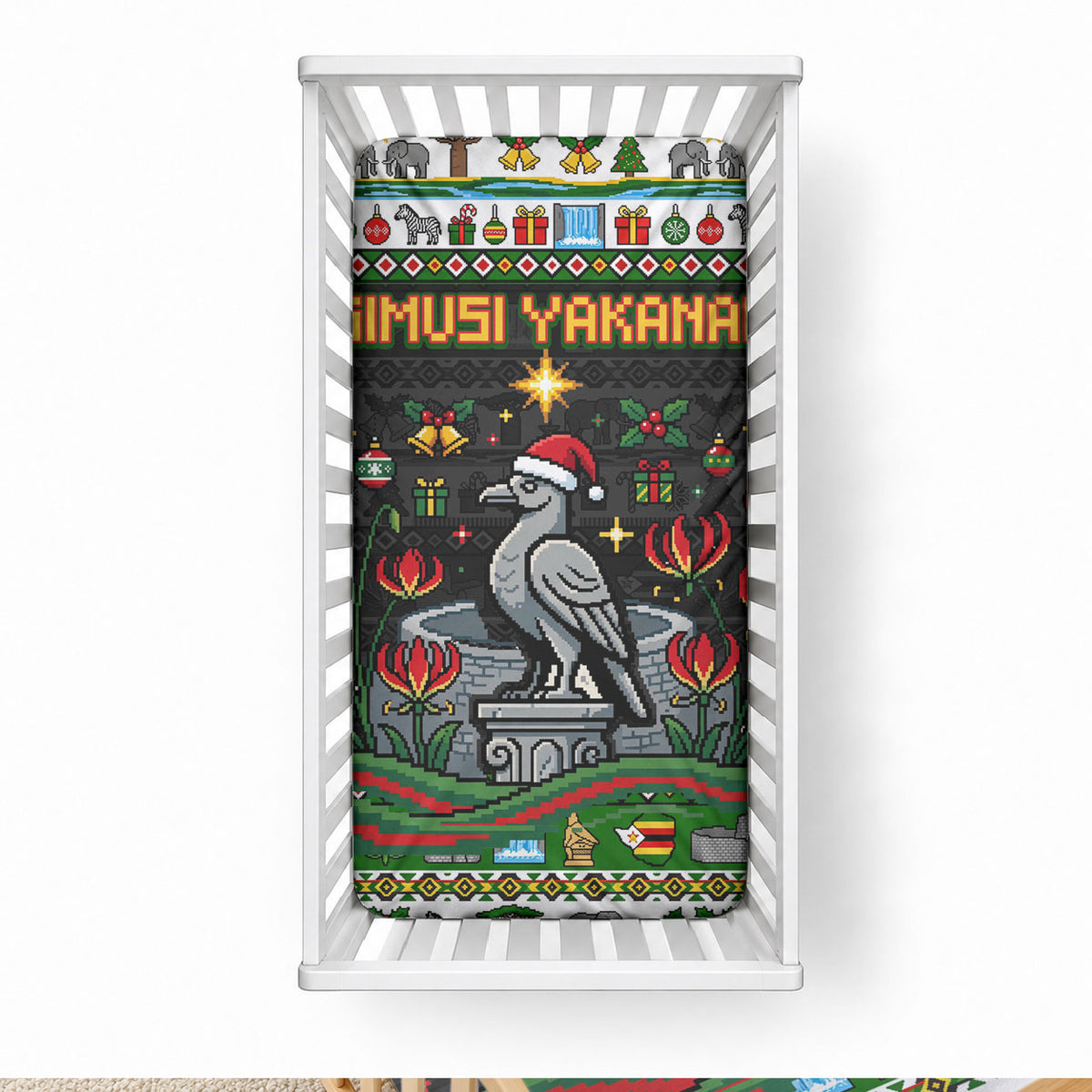 Zimbabwe Christmas Bird Elephant Baby Bed Cover Kisimusi Yakanaka - Bird Victoria Falls - Ugly Pixel Art