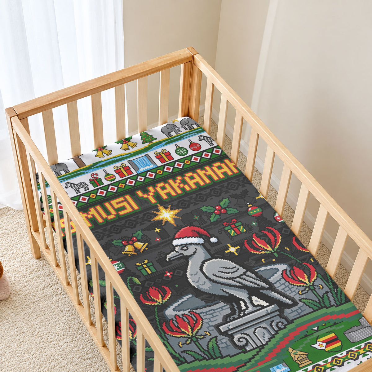 Zimbabwe Christmas Bird Elephant Baby Bed Cover Kisimusi Yakanaka - Bird Victoria Falls - Ugly Pixel Art