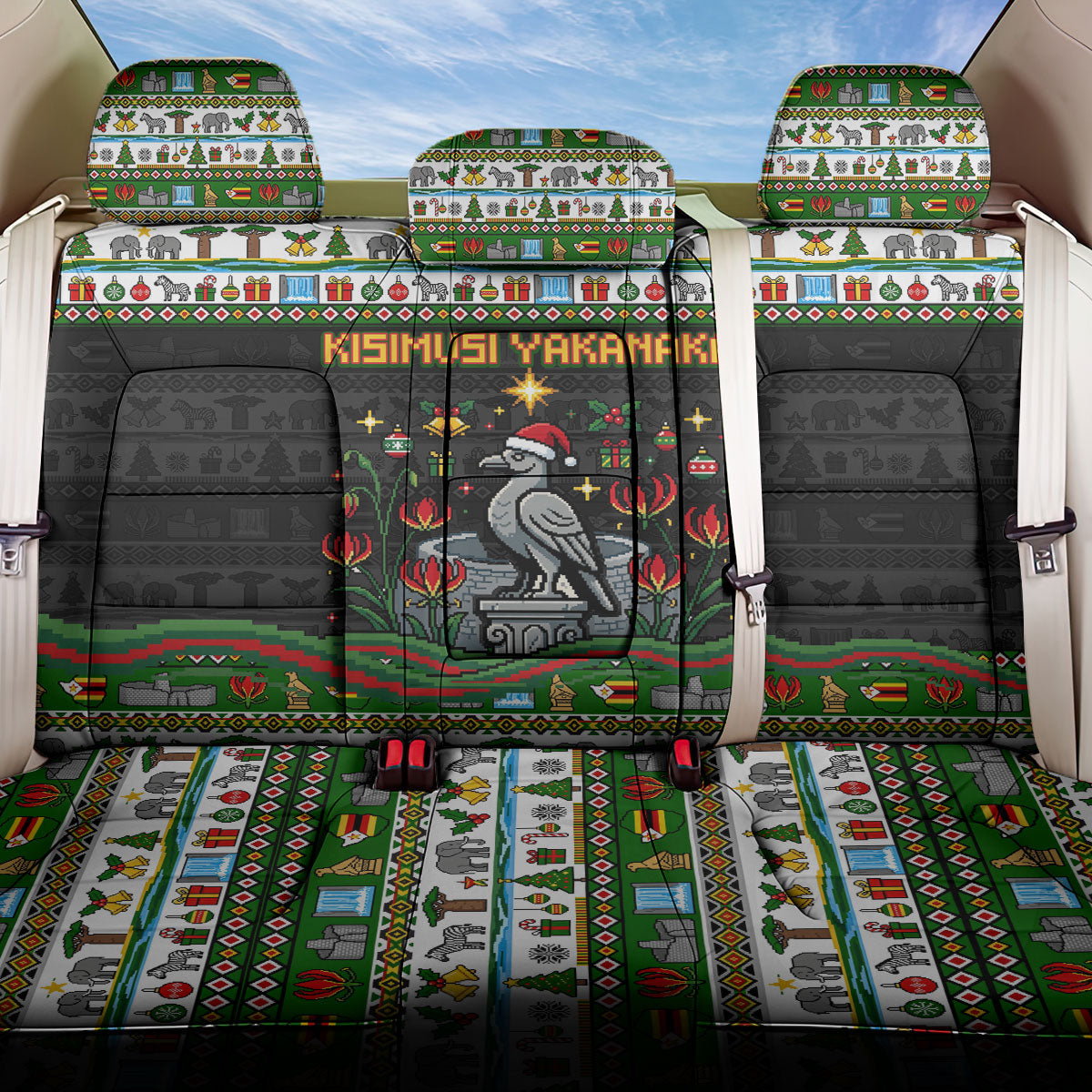 Zimbabwe Christmas Bird Elephant Back Car Seat Cover Kisimusi Yakanaka - Bird Victoria Falls - Ugly Pixel Art