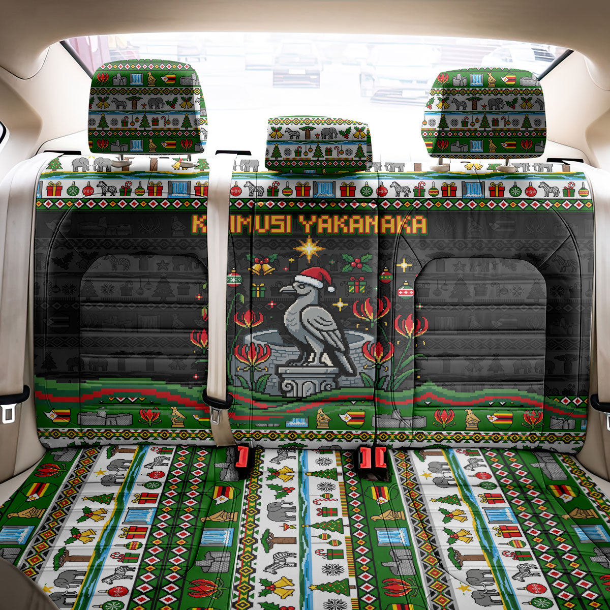 Zimbabwe Christmas Bird Elephant Back Car Seat Cover Kisimusi Yakanaka - Bird Victoria Falls - Ugly Pixel Art
